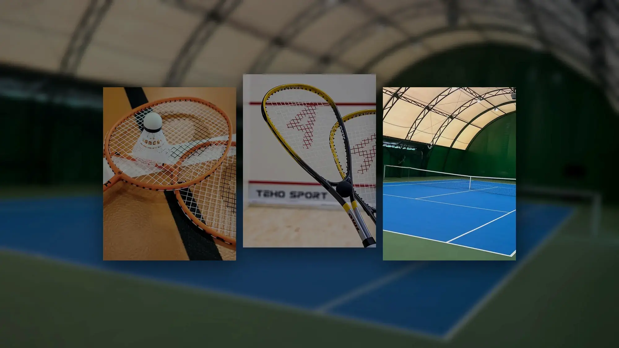 Squash rackets, an indoor tennis court and badminton rackets at Teho Sport in Trzebownisko near Rzeszów